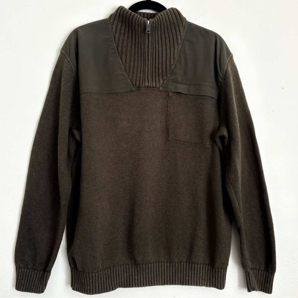 Duluth 1/4 Zip Up Crew Olive Green Chunky Pullover Sweater XL Cabincore Gorpcore